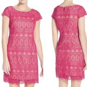 Eliza J Scalloped Lace Sheath Dress Pink Size 4